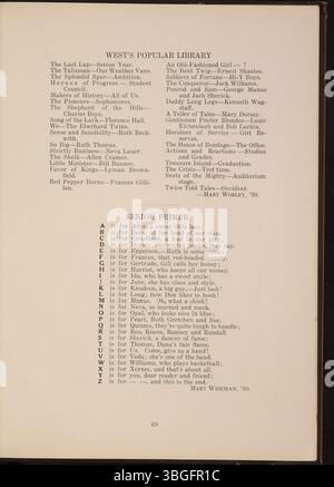 Das Jahrbuch der West High School 1930 mit dem Titel The Occident bietet einen Einblick in das Erbe der Schule. Die West High wurde 1908 an der 120 South Central Avenue gegründet und hatte bis 1916 457 Schüler und 19 Lehrer. Der Architekt Howard Dwight Smith entwarf 1929 das Schulgebäude, das für die Starling Junior High umfunktioniert wurde. Die West High ist ab 2018 in Betrieb, während die Starling Junior High 2012 geschlossen wurde. Stockfoto