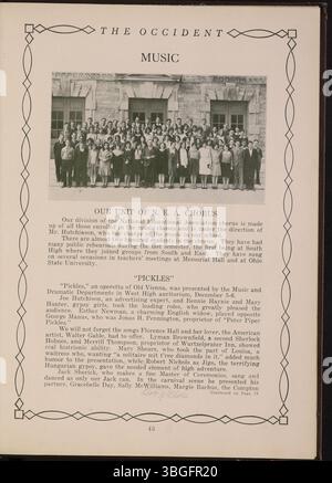 Das Jahrbuch 1930 mit dem Titel „The Occident“ zeigt die West High School, die am 8. September 1908 in der 120 South Central Avenue eröffnet wurde. 1916 hatte die Schule 457 Schüler und 19 Lehrer. Der Direktor war Otto H. Magly, der stellvertretende Direktor Augusta Connolley. Das neue Schulgebäude, entworfen von Howard Dwight Smith, wurde 1929 eröffnet. Die Starling Junior High School wurde 1929 wieder eröffnet, während die West High ihren Betrieb bis 2018 fortsetzte. Stockfoto