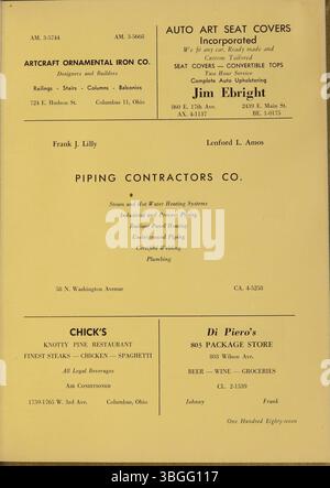 Das ist das Jahrbuch 1956 für die Aquinas College High School. Das Gebäude der Aquinas College High School wurde vom Columbus Technical Institute gekauft und später in Aquinas Hall am Columbus State Community College umbenannt. Stockfoto