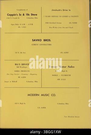 Das ist das Jahrbuch 1956 für die Aquinas College High School. Das Gebäude der Aquinas College High School wurde vom Columbus Technical Institute gekauft und später in Aquinas Hall am Columbus State Community College umbenannt. Stockfoto