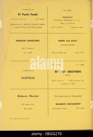 Das ist das Jahrbuch 1956 für die Aquinas College High School. Das Gebäude der Aquinas College High School wurde vom Columbus Technical Institute gekauft und später in Aquinas Hall am Columbus State Community College umbenannt. Stockfoto