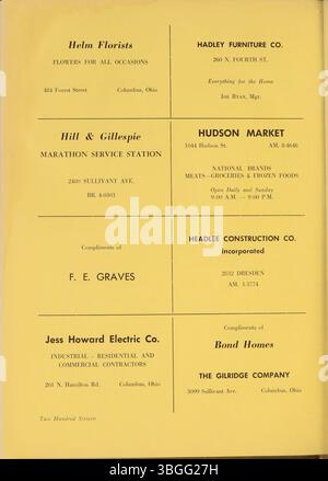Das ist das Jahrbuch 1956 für die Aquinas College High School. Das Gebäude der Aquinas College High School wurde vom Columbus Technical Institute gekauft und später in Aquinas Hall am Columbus State Community College umbenannt. Stockfoto