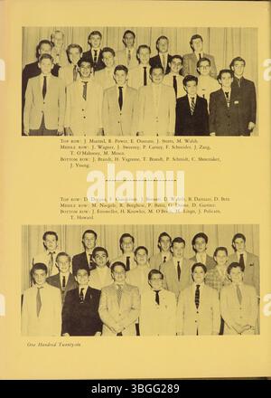 Das ist das Jahrbuch 1956 für die Aquinas College High School. Das Gebäude der Aquinas College High School wurde vom Columbus Technical Institute gekauft und später in Aquinas Hall am Columbus State Community College umbenannt. Stockfoto