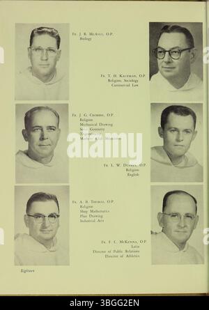Das ist das Jahrbuch 1956 für die Aquinas College High School. Das Gebäude der Aquinas College High School wurde vom Columbus Technical Institute gekauft und später in Aquinas Hall am Columbus State Community College umbenannt. Stockfoto