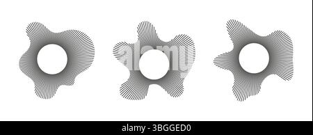 Radial gewellte Rahmen. Kreisförmige Wellen. Tonlinien-Muster. Erklingen Sie kreisförmige Ringe. Radialstrahlen. Trendige Designelemente. Equalizer-Logo-Symbole, radial Stock Vektor
