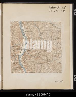 Dieses Bild aus W.E. Peters’ Scrapbook zeigt verschiedene historische Sehenswürdigkeiten in den Townships von Rom und Bern im Athens County, Ohio, von 1935 bis 1945, darunter Friedhöfe, Hügel der Ureinwohner und alte Schulhäuser. Stockfoto