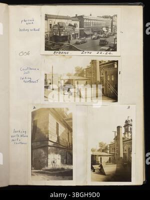 Dieser Band des Range Book v. 05 enthält fotografische Aufzeichnungen von W. E. Peters aus Athens Township, Athens County, Ohio, von 1873 und 1893 bis 1946. Es dokumentiert Friedhöfe, Hügel der Ureinwohner, Einzimmerschulhäuser, Bergbaustätten und andere bemerkenswerte Merkmale. Das Scrapbook konzentriert sich auf Orte, die vom Verschwinden bedroht sind. Seite 53 enthält Bilder von Kirchen in Glouster innerhalb der Trimble Township. Stockfoto