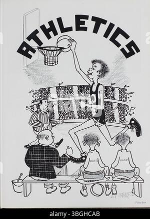 Das Jahrbuch der South High School 1951 mit dem Titel „The Lens“ dokumentiert die Geschichte der Schule in 1160 Ann Street in Columbus, Ohio. Das Jahrbuch beleuchtet wichtige Momente in der Geschichte der Schule, einschließlich der verschiedenen Gebäude, die sie seit ihrer Gründung besetzt hat. Die South High nutzte zunächst die Ohio Avenue Elementary School von 1895 bis 1897, bevor sie an mehrere andere Standorte verlegte, mit der Eröffnung des heutigen Ann Street-Gebäudes 1924. Stockfoto
