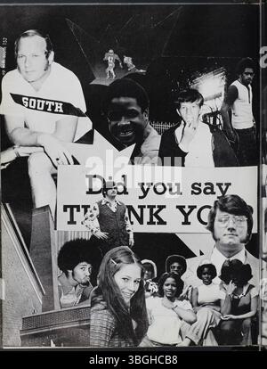 Das Jahrbuch der South High School 1973 mit dem Titel „The Lens“ zeigt Studenten und Lehrkräfte der South High, einer öffentlichen Schule in Columbus, Ohio. Es gibt eine Momentaufnahme der Schulgemeinde in diesem Jahr und markiert das vierte Gebäude, das seit ihrer Gründung von der Schule belegt wurde. Das Jahrbuch beleuchtet die Geschichte der verschiedenen Orte und Veränderungen der Schule im Laufe der Jahre. Stockfoto