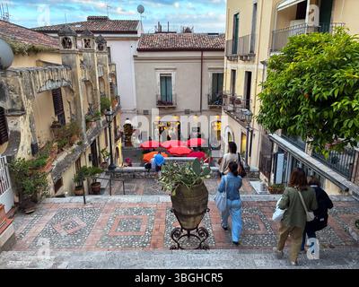 Handelsstraße in Taormina, Sizilien Stockfoto
