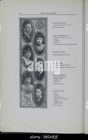 Diese Seite des Polaris Annual 1920 zeigt die frühen Jahre der North High School und konzentriert sich auf das ursprüngliche Gebäude im romanischen Stil, bevor die Schule 1924 verlegt wurde. Stockfoto