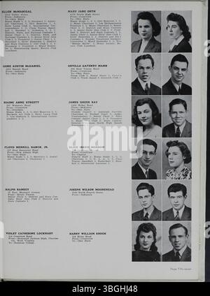 Das Jahrbuch 1942 der North High School mit dem Titel The Memory Book dokumentiert die historische Geschichte der Schule, einschließlich der Verlegung in die East Arcadia Avenue im Jahr 1924. Direktor Charles D. Everett wurde für seine Führung von 1893 bis 1928 hervorgehoben. Stockfoto