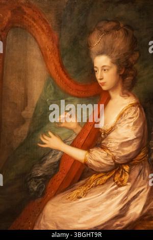 England, Somerset, Bath, das Holburne Museum, Porträt von Louisa Skrine, Lady Clarges spielt eine Harfe Stockfoto