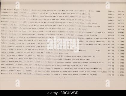 Das Columbus City Bulletin von 1990 enthält Berichte über den stadtrat, erlassene Verordnungen, Ausschreibungen, Vorschläge, Aktualisierungen des öffentlichen Dienstes, und Aktivitäten des Board of Purchase. Stockfoto