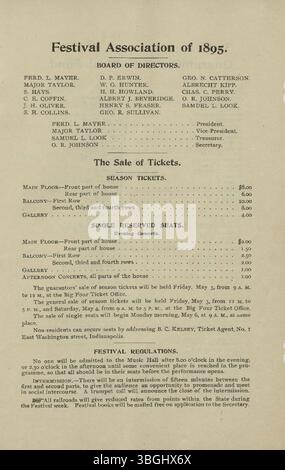 Das 7. Mai-Musikfestival in Indianapolis am 13. Mai 1895 feierte die kulturellen Beiträge der deutsch-amerikanischen Gemeinschaft mit einer Vielzahl musikalischer Aufführungen, unter anderem durch den Maennerchor. Stockfoto