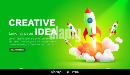 Start-up für Raketen, Cover für kreative Ideen, Website für Landing-Page, Vektor Stock Vektor