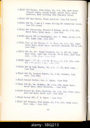 Die Ausgabe des Indiana Law Enforcement Digest vom März 1940 enthält einen Bericht über die Indiana State Police, einschließlich Informationen über ihre Arbeit, Büros, Statistiken und Profile gesuchter Personen. Stockfoto