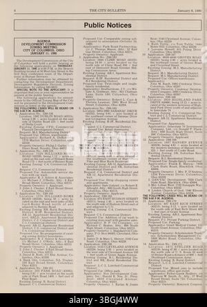 Das Columbus City Bulletin Teil 1 von 1990 enthält stadtratsverfahren, Ausschreibungen, erlassene Verordnungen, verabschiedete Beschlüsse und Notizen zum öffentlichen Dienst. Stockfoto