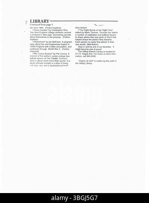 Dies ist eine weitere Sammlung von Pressemeldungen vom Januar 2003, in denen die Bekanntgabe von Bibliotheksprogrammen, Veranstaltungen und Änderungen der Dienste, die an lokale Medien verteilt werden, detailliert beschrieben wird. Stockfoto