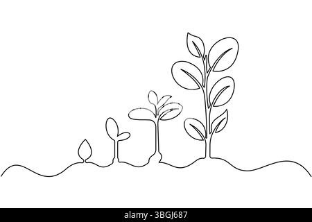Einfache Growth Plant One Line Art und Vektor Illustration Stock Vektor