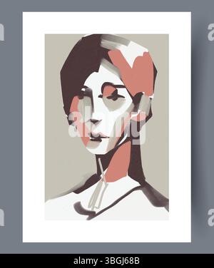 Eine zeitgenössische abstrakte Portrait-Illustration mit einer schönen Frau mit einzigartiger Kunst Stock Vektor