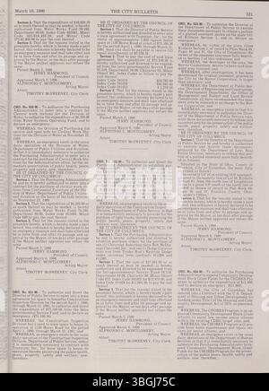 Das Columbus City Bulletin von 1990 enthält stadtratsverfahren, Verordnungen, Ausschreibungen, Vorschläge, Notizen zum öffentlichen Dienst, und Maßnahmen des Vorstands und der Stadtverwaltung. Stockfoto