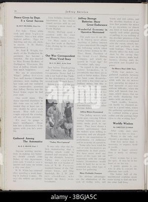 Der Jeffrey Service-Newsletter von 1914-1915 enthält aktuelle Informationen über den Betrieb, die Bergbauausrüstung und die Mitarbeiteraktivitäten des Unternehmens. Die Publikation berichtet auch über die Beiträge der Mitarbeiter während des Ersten Weltkriegs Stockfoto
