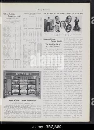 Der Jeffrey Service Newsletter von September 1914 bis August 1915 enthält Artikel über die Bergbauausrüstung der Jeffrey Company, Mitarbeitergeschichten, Freizeitaktivitäten und Kriegsnachrichten sowie Fotos von der Anlage und den Arbeitern. Stockfoto