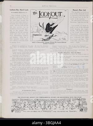 Der Jeffrey Service-Newsletter von 1914-1915 dokumentiert die täglichen Aktivitäten der Jeffrey Company, darunter Mitarbeitergeschichten, gesellschaftliche Veranstaltungen, Freizeitgruppen, Kriegsnachrichten, und Fotos von Arbeitern und Ausrüstung. Stockfoto