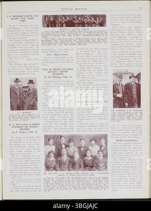 Dieser Band des Jeffrey Service Newsletters von September 1915 bis August 1916 bietet wertvolle Einblicke in das soziale Gefüge der Jeffrey Company, einschließlich ihrer Freizeitgruppen, sozialen Veranstaltungen und Kriegsaktivitäten. Fotos von Mitarbeitern und ihren Familien vermitteln auch einen persönlichen Eindruck von den Auswirkungen des Unternehmens auf die Gesellschaft. Stockfoto