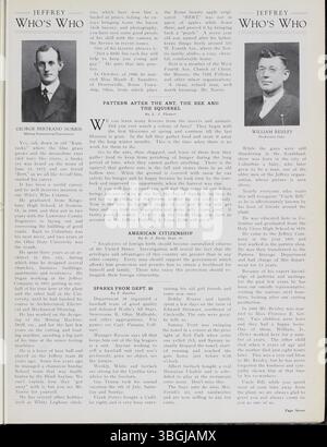 Das Jeffrey Service Volume 6, das von September 1919 bis August 1920 reicht, enthält Geschichten über die Jeffrey Company, ihre Mitarbeiter und ihre sozialen Aktivitäten. Die Zeitschrift reflektiert auch die kulturellen und sozialen Veränderungen in Columbus nach dem Ersten Weltkrieg, wobei der Schwerpunkt auf Familien- und Gemeindeveranstaltungen liegt. Stockfoto