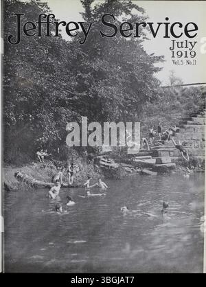 Jeffrey Service Volume 5, von September 1918 bis August 1919, ist ein Newsletter des Unternehmens, der Artikel über die Jeffrey Company, Bergbauausrüstung, Mitarbeiternachrichten sowie soziale und Freizeitveranstaltungen enthält. Es enthält Fotos und Zeichnungen der Anlage, der Ausrüstung, der Arbeiter und der Familien. Die Publikation konzentriert sich auf Nachrichten aus dem 1. Weltkrieg und Mitarbeiter, die sich einsetzten, und dient als wichtige historische und genealogische Quelle im Zusammenhang mit Columbus und dem Unternehmen. Stockfoto