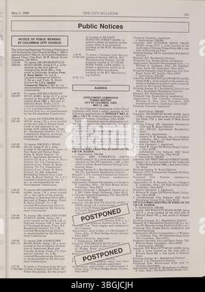 Dieser Teil des Columbus City Bulletins 1990 enthält die Beratungen der Stadt, Verordnungen, Beschlüsse, Angebote, Vorschläge, öffentliche Dienstvermerke und Kaufaktivitäten von verschiedenen Stadtverwaltungen. Stockfoto