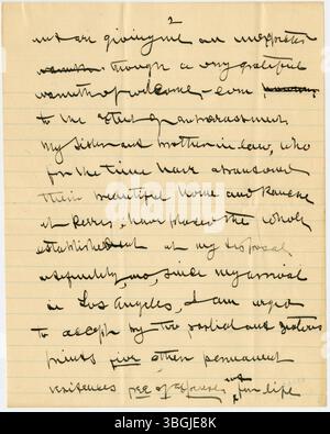 Ein Brief von William Jackson Armstrong an Charles B. Galbreath vom 11. Mai 1906, in dem Armstrongs Aufenthalt in Kalifornien und seine zukünftigen Pläne diskutiert werden. Armstrong war ein ehemaliger Generalinspektor und Historiker des US-Konsulats. Stockfoto