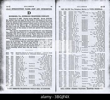 Die Columbus Central Union Telephone Company veröffentlichte 1908 ein alphabetisch gegliedertes Verzeichnis der privaten und gewerblichen Telefonkunden in Columbus und Umgebung. Stockfoto