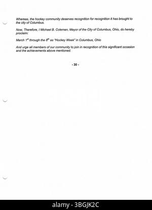 Eine Zusammenstellung von 2003 Pressemitteilungen von Bürgermeister Michael Coleman. Coleman war von 2000 bis 2016 der erste afroamerikanische Bürgermeister von Columbus und spielte während seiner Amtszeit eine Schlüsselrolle bei der lokalen Verwaltung und der politischen Entscheidungsfindung. Stockfoto