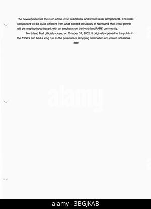 Die Pressemitteilungen von Bürgermeister Michael Coleman aus dem Jahr 2003 dokumentieren politische und soziale Entwicklungen in Columbus. Coleman war der erste afroamerikanische Bürgermeister der Stadt und war von 2000 bis 2016 maßgeblich an der Gestaltung der lokalen Politik und der Regierungsführung beteiligt. Stockfoto