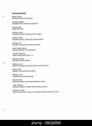 Die Pressemitteilungen von Bürgermeister Michael Coleman aus dem Büro von 2003 zeigen seine Erfolge als erster afroamerikanischer Bürgermeister von Columbus, Ohio. Von 2000 bis 2016 war er vier Amtszeiten und wurde 2014 der am längsten dienende Bürgermeister der Stadt. Vor seiner Bürgermeisterrolle diente Coleman im stadtrat und als dessen Präsident. Stockfoto