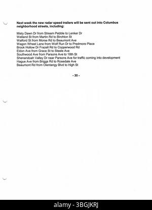 Diese Pressemitteilungen aus dem Büro von Bürgermeister Michael Coleman im Jahr 2002 zeigen wichtige Ereignisse, Ankündigungen und seine Rolle als erster afroamerikanischer Bürgermeister von Columbus, der von 2000 bis 2016 diente. Stockfoto