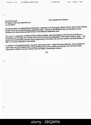 Die 2002 von Bürgermeister Michael Colemans Büro veröffentlichten Pressemitteilungen dokumentieren seine Bemühungen und Erfolge während seiner Zeit als Bürgermeister von Columbus, Ohio, und heben seine Führung und Politik von 2000 bis 2016 hervor. Stockfoto