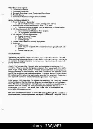 Pressemitteilungen des Büros von Bürgermeister Michael Coleman im Jahr 2006. Coleman war der erste afroamerikanische Bürgermeister von Columbus, der von 2000 bis 2016 im Amt war. 2014 wurde er der dienstälteste Bürgermeister in der Geschichte der Stadt. Stockfoto