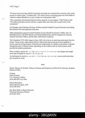 2005 veröffentlichte das Büro von Bürgermeister Michael Coleman offizielle Mitteilungen über seine Arbeit und Führung in Columbus. Coleman war der erste afroamerikanische Bürgermeister von Columbus, von 2000 bis 2016 im Amt und wurde 2014 der am längsten dienende Bürgermeister in der Geschichte der Stadt. Er war auch Präsident des Stadtrates von Columbus. Stockfoto