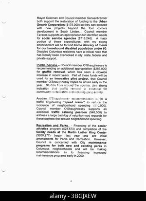 2000 veröffentlichte das Büro von Bürgermeister Michael Coleman Pressemitteilungen zu wichtigen Entwicklungen in Columbus. Coleman war der erste afroamerikanische Bürgermeister der Stadt, der vier Amtsperioden innehatte und 2014 sein am längsten dienender Bürgermeister wurde. Stockfoto