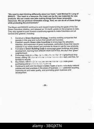 Die Pressemitteilung des Bürgermeisters Michael Coleman aus dem Jahr 2006 beschreibt seine bedeutenden Leistungen als erster afroamerikanischer Bürgermeister von Columbus, Ohio, der von 2000 bis 2016 diente. Coleman wurde der am längsten dienende Bürgermeister in der Geschichte von Columbus und spielte eine Schlüsselrolle bei der Entwicklung und Führung der Stadt. Stockfoto