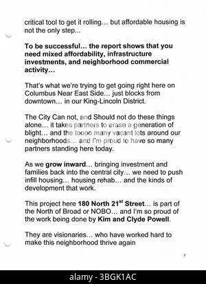 Das Büro des Bürgermeisters Michael Coleman veröffentlichte diese 2005 Pressemitteilungen, um offizielle Updates über Stadtpolitik, Führung und Aktionen zu kommunizieren. Coleman, ein langjähriger Bürgermeister, war der erste Afroamerikaner, der das Amt in Columbus, Ohio, innehatte. Stockfoto