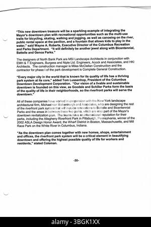 Die Pressemitteilungen von Bürgermeister Michael Coleman aus dem Jahr 2003 dokumentieren wichtige Ereignisse und Entscheidungen während seiner Amtszeit als 52. Bürgermeister von Columbus, Ohio. Coleman, der erste afroamerikanische Bürgermeister der Stadt, war von 2000 bis 2016 Mitglied der Demokratischen Partei. Stockfoto
