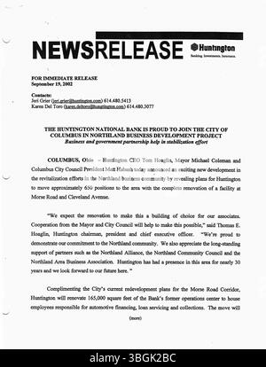 Die Pressemitteilungen von Bürgermeister Michael Coleman aus dem Jahr 2002 dokumentieren wichtige Entwicklungen und Initiativen zur öffentlichen Kommunikation. Coleman war von 2000 bis 2016 der erste afroamerikanische Bürgermeister von Columbus, Ohio, und wurde der am längsten dienende Bürgermeister in der Geschichte der Stadt. Stockfoto