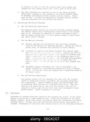 Die Studie des Rates der Vereinigten Gemeinschaften von 1964 „Was ist unser Problem?“ Die sozialen und wirtschaftlichen Probleme in Columbus (Ohio) wie Armut, schlechte Wohnverhältnisse, eingeschränkte Bildung, und Versorgungsengpässe. Es ist der Beginn eines mehrphasigen Programms zur Verbesserung der Bedingungen. Stockfoto