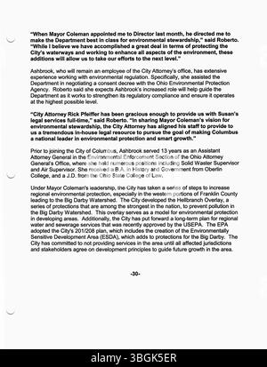 Dieser Abschnitt enthält 2003 Pressemitteilungen aus dem Büro von Bürgermeister Michael Coleman. Coleman, der 52. Bürgermeister von Columbus, Ohio, war der erste afroamerikanische Bürgermeister. Von 2000 bis 2016 hatte er vier Amtsperioden inne und war von 1997 bis 1999 Präsident des Stadtrates. Stockfoto