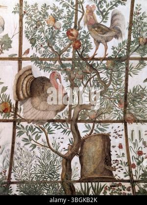 Villa Medici, Rom, in der Nähe der Piazza di Spagna. Vogelzimmer, Fresko von Jacopo Zucchi. Stockfoto